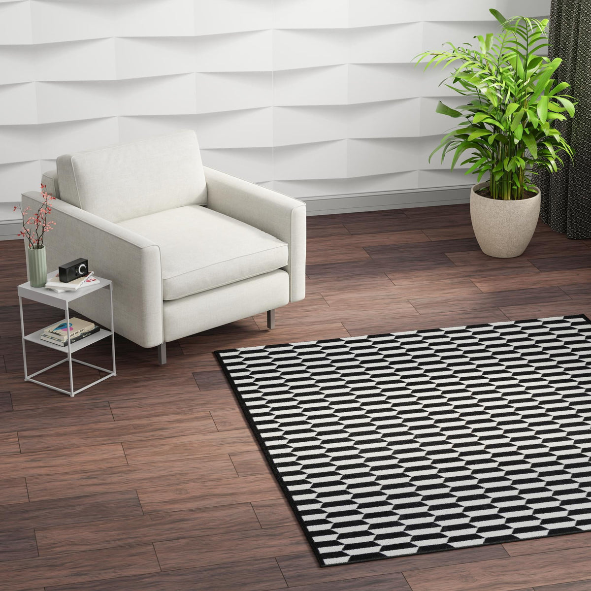 Roma Elegance Collection Area Rug -  Trevi Square Black and White  lifestyle 47