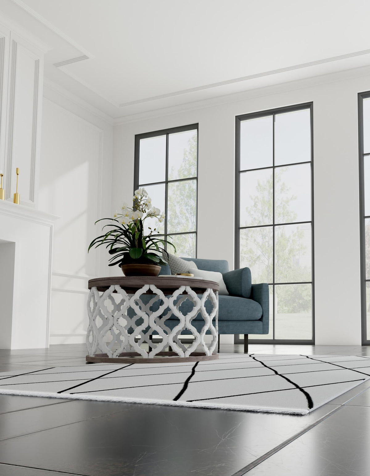 Roma Elegance Collection Area Rug -  Piazza Rectangle Black and White  lifestyle 3