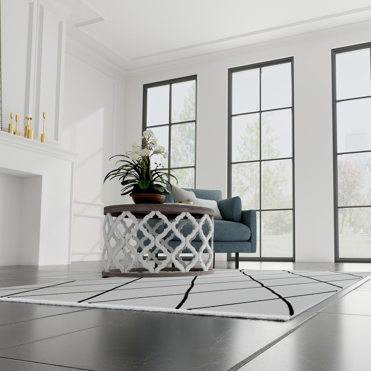 Roma Elegance Collection Area Rug -  Piazza Rectangle Black and White  lifestyle 16
