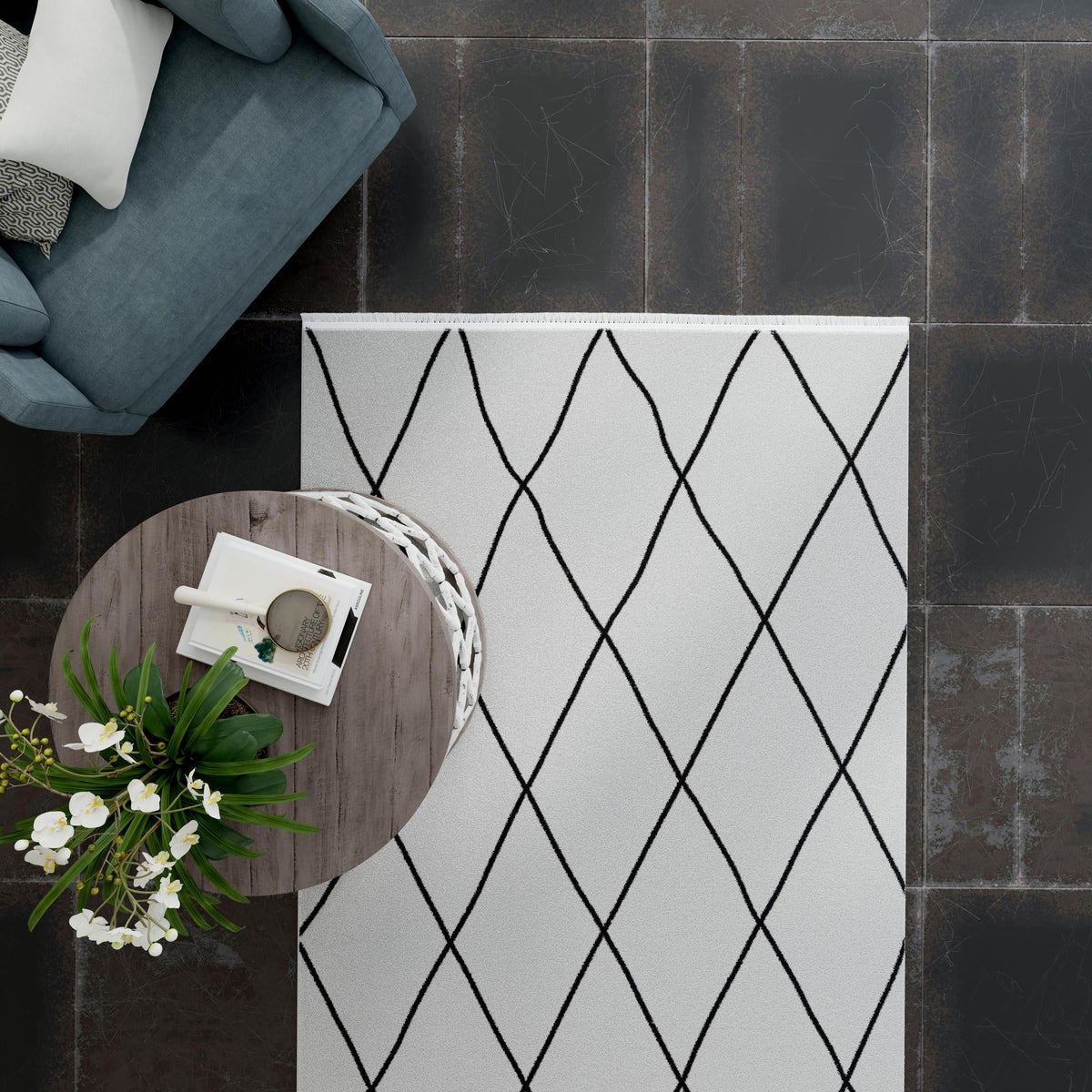 Roma Elegance Collection Area Rug -  Piazza Rectangle Black and White  lifestyle 17