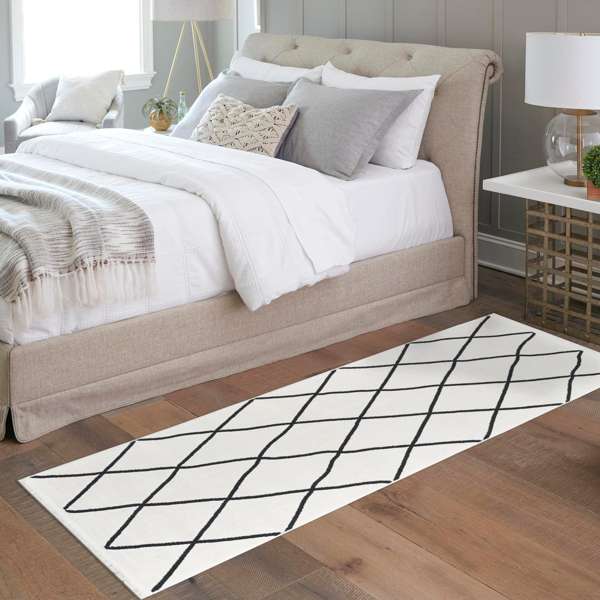 Roma Elegance Collection Area Rug -  Piazza Runner Black and White  lifestyle 48