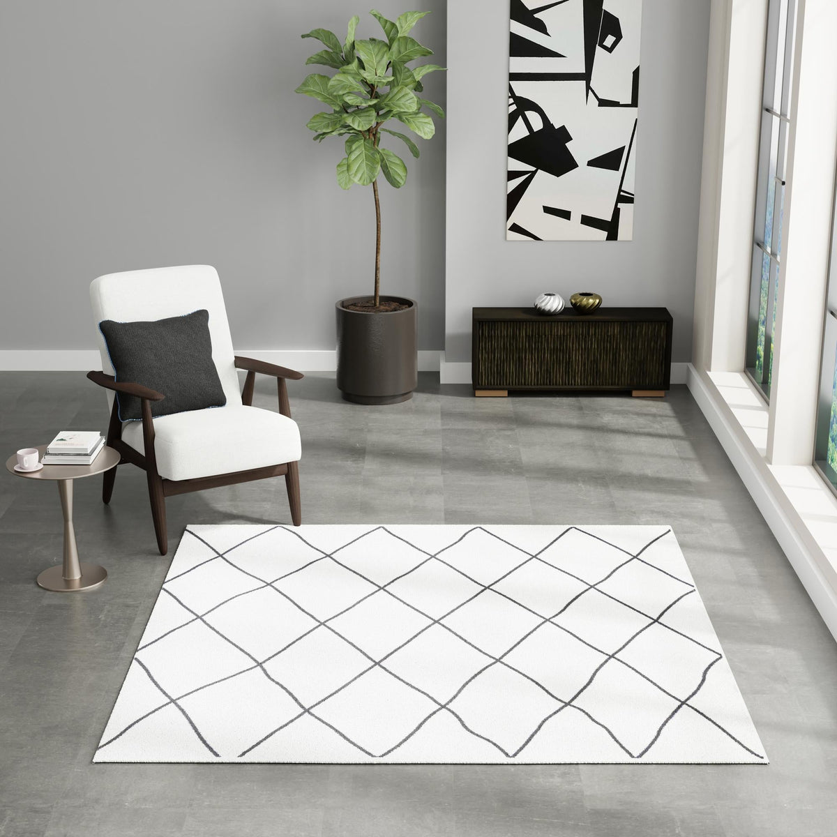 Roma Elegance Collection Area Rug -  Piazza Square Black and White  lifestyle 45