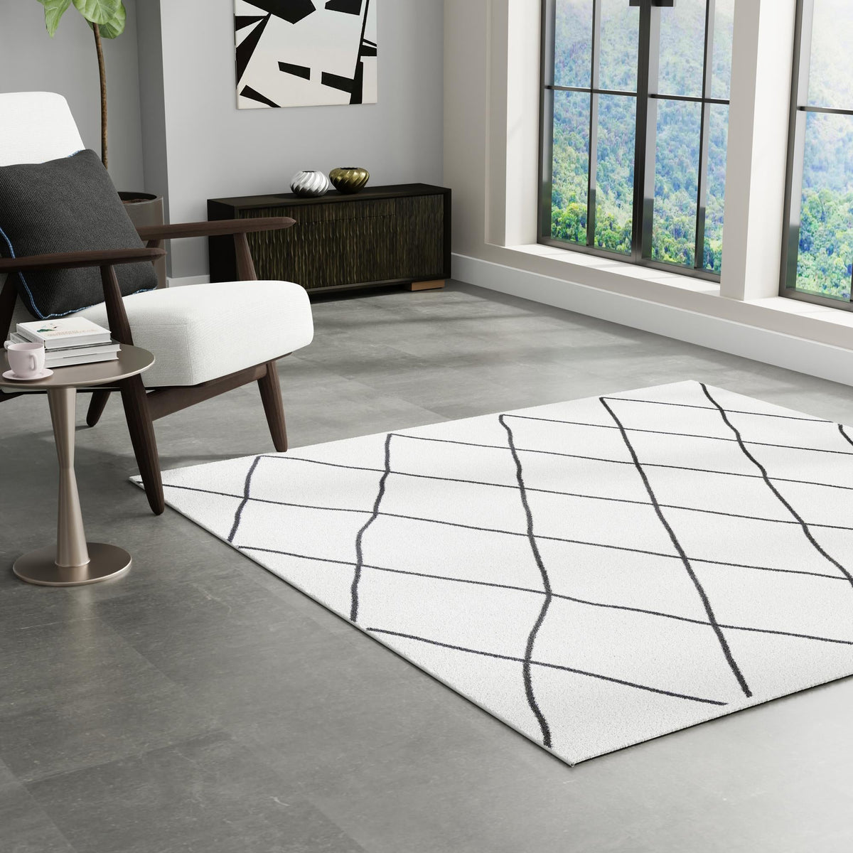 Roma Elegance Collection Area Rug -  Piazza Square Black and White  lifestyle 47