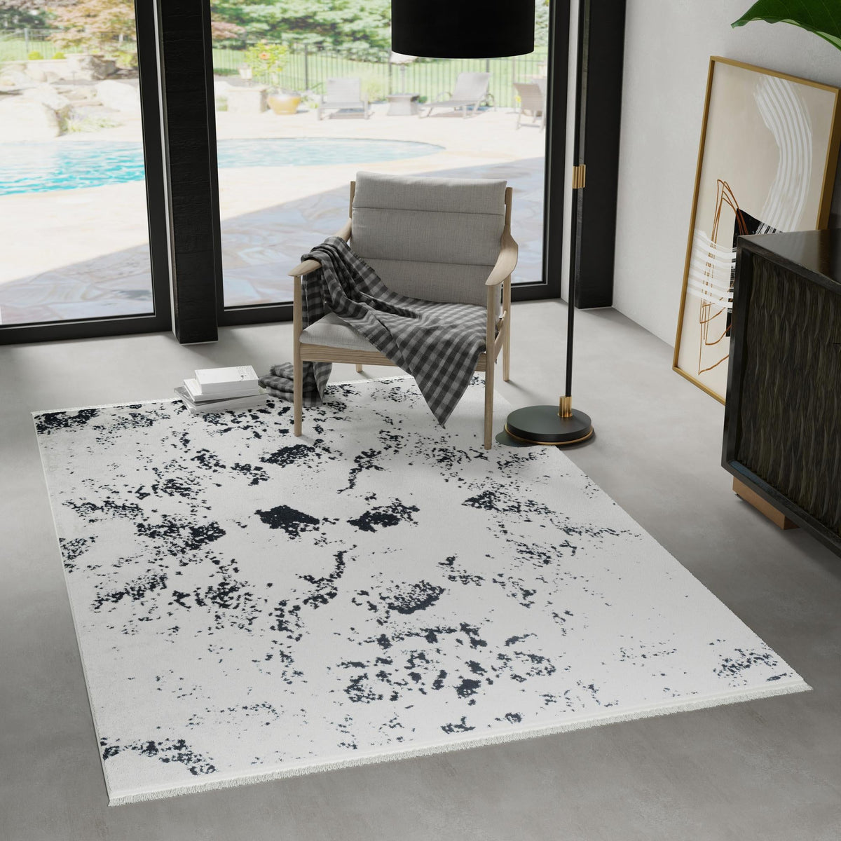 Roma Elegance Collection Area Rug -  Capitolino Rectangle Black and White  lifestyle 2