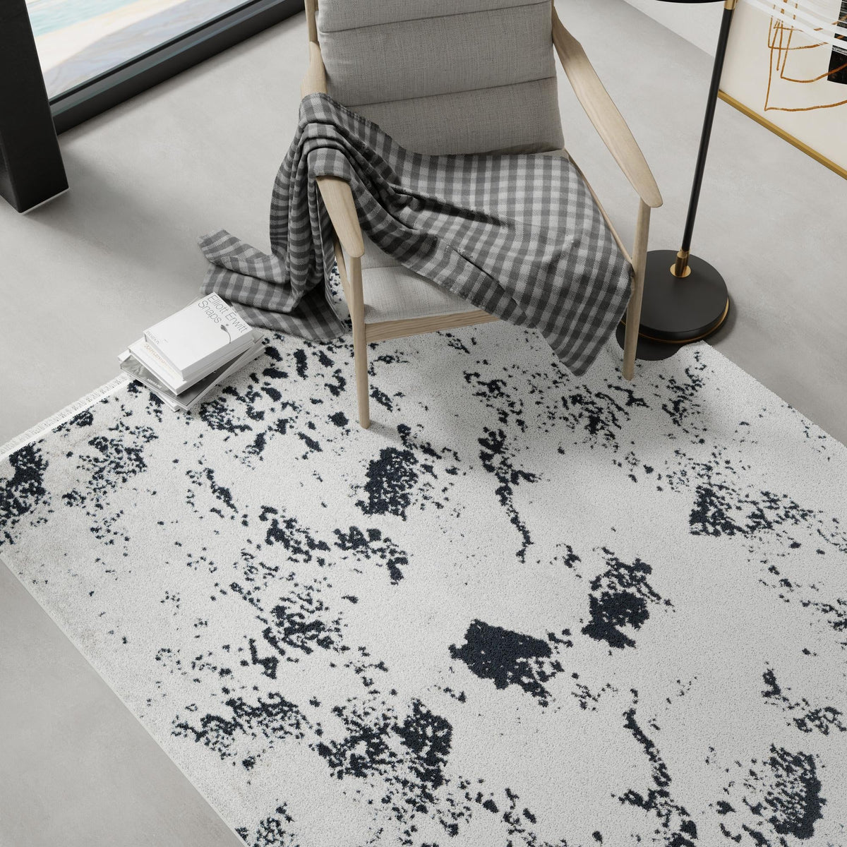 Roma Elegance Collection Area Rug -  Capitolino Rectangle Black and White  lifestyle 4