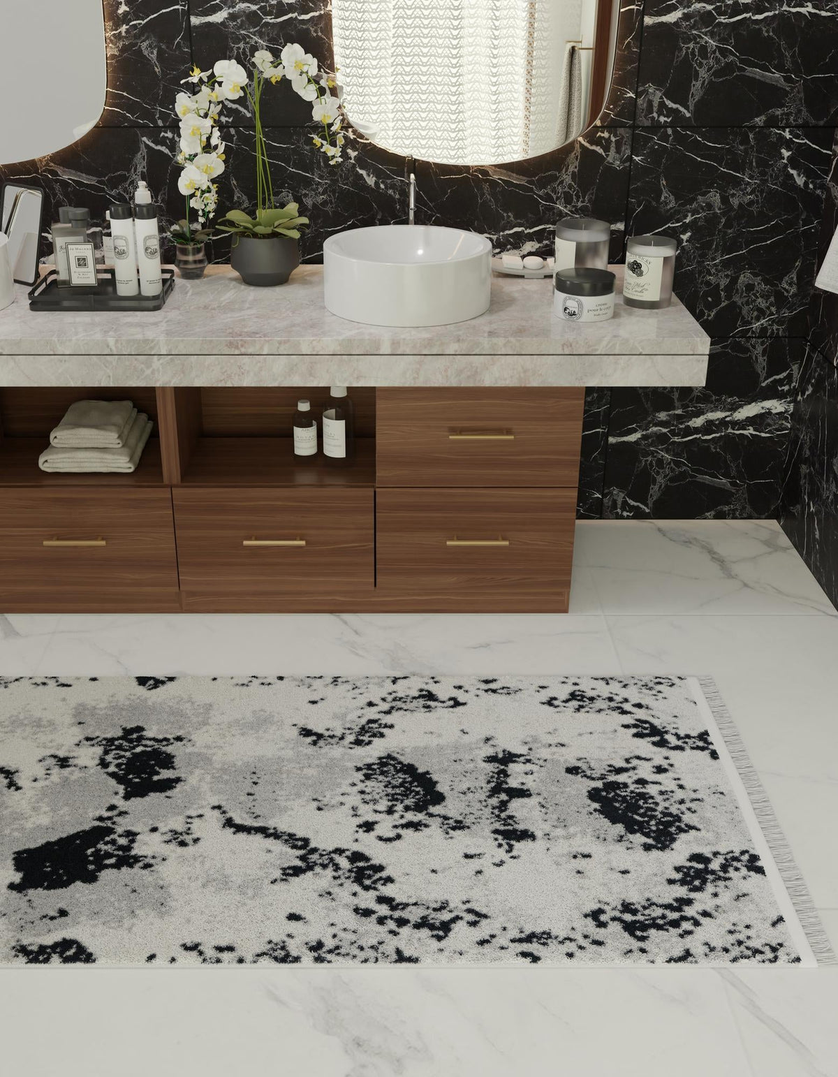 Roma Elegance Collection Area Rug -  Capitolino Runner Black and White  lifestyle 23
