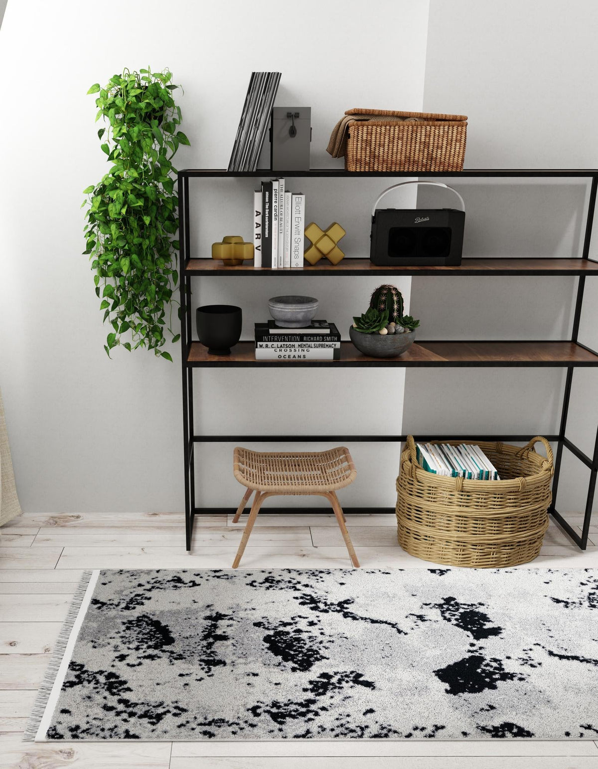 Roma Elegance Collection Area Rug -  Capitolino Runner Black and White  lifestyle 28