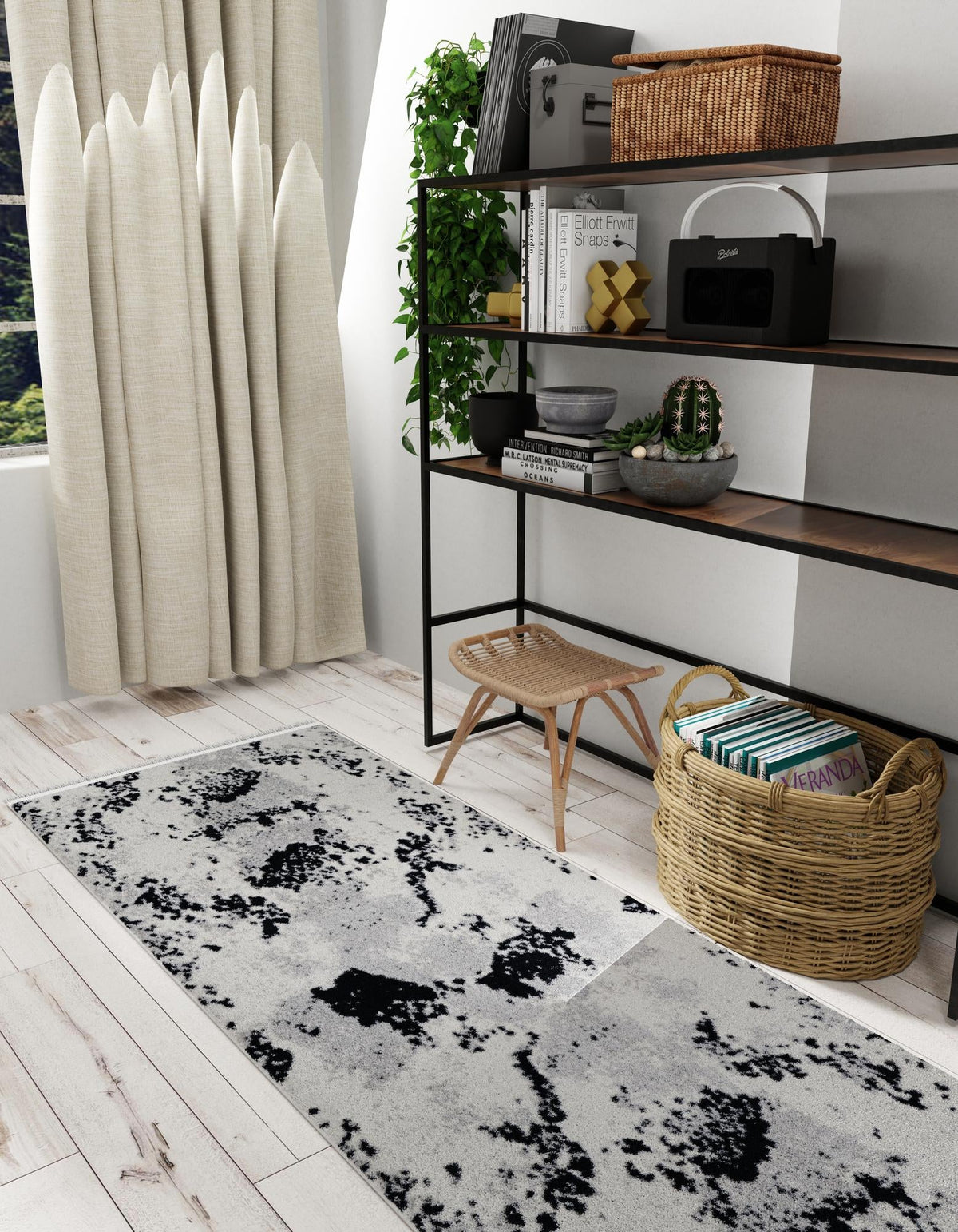 Roma Elegance Collection Area Rug -  Capitolino Runner Black and White  lifestyle 29