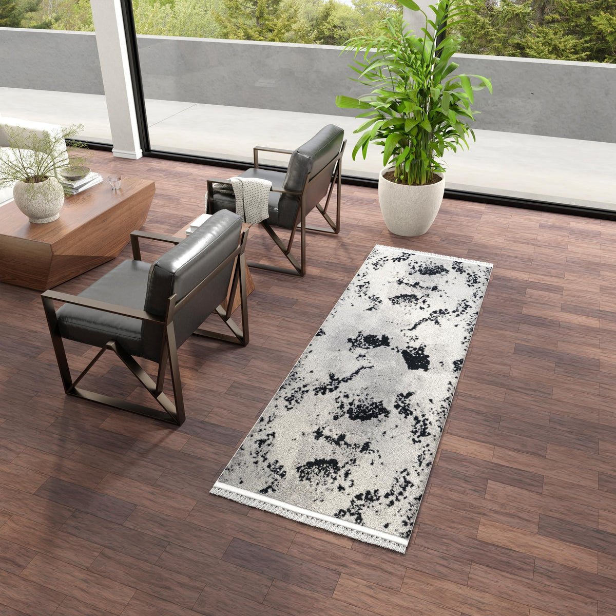 Roma Elegance Collection Area Rug -  Capitolino Runner Black and White  lifestyle 51