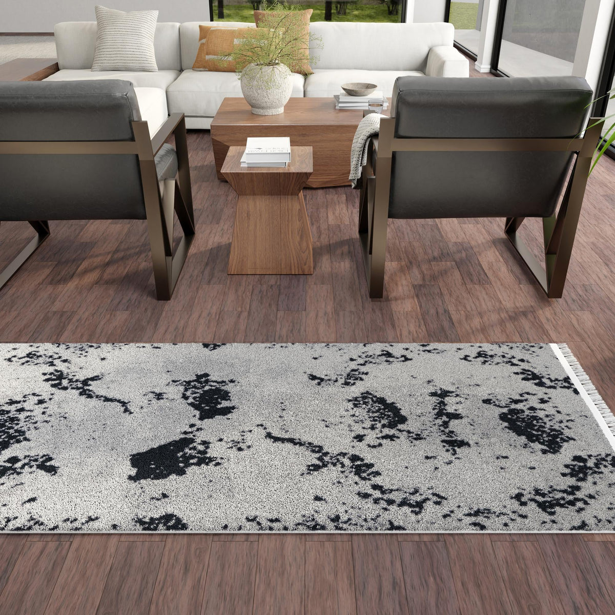 Roma Elegance Collection Area Rug -  Capitolino Runner Black and White  lifestyle 53