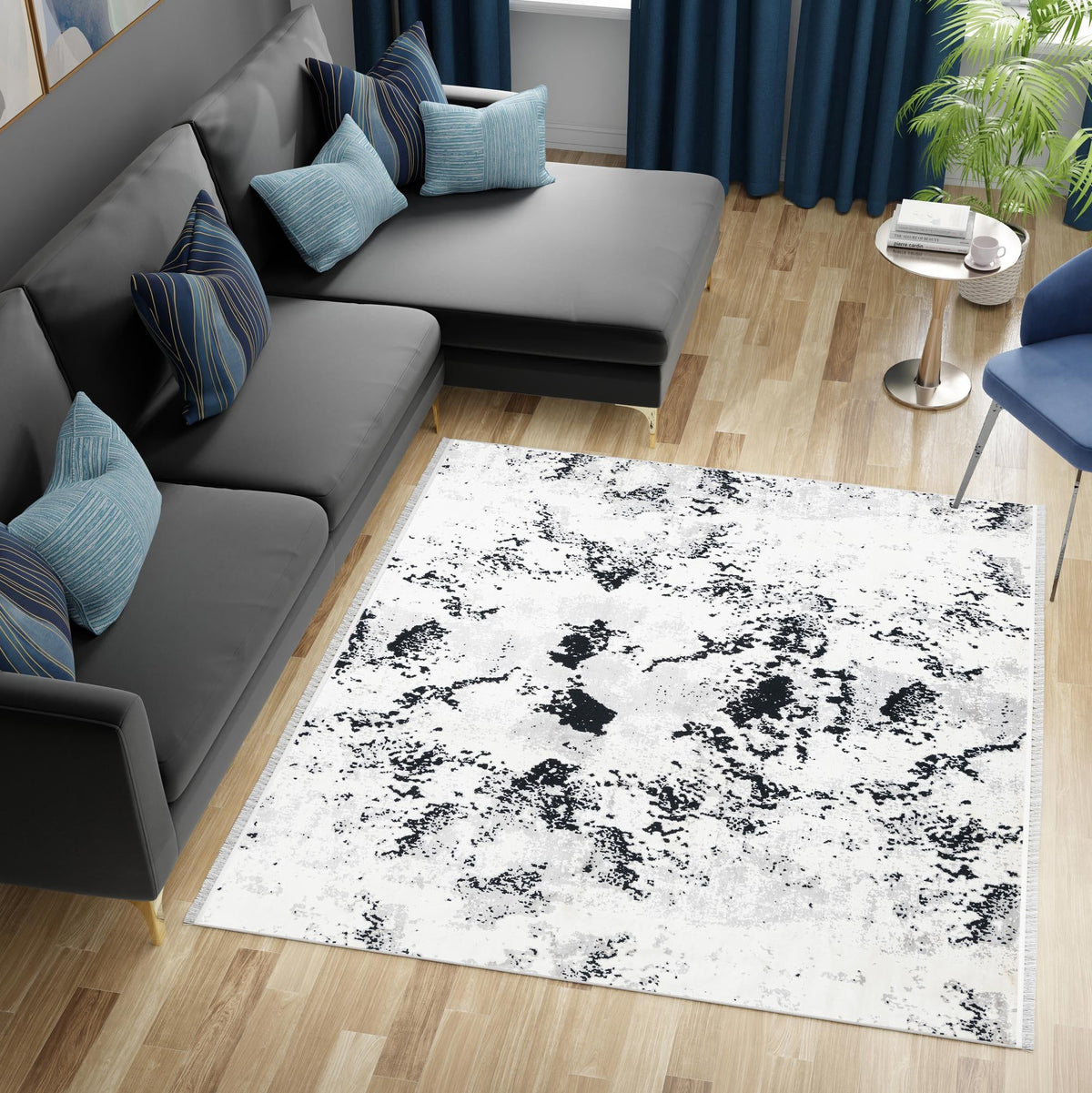 Roma Elegance Collection Area Rug -  Capitolino Square Black and White  lifestyle 50