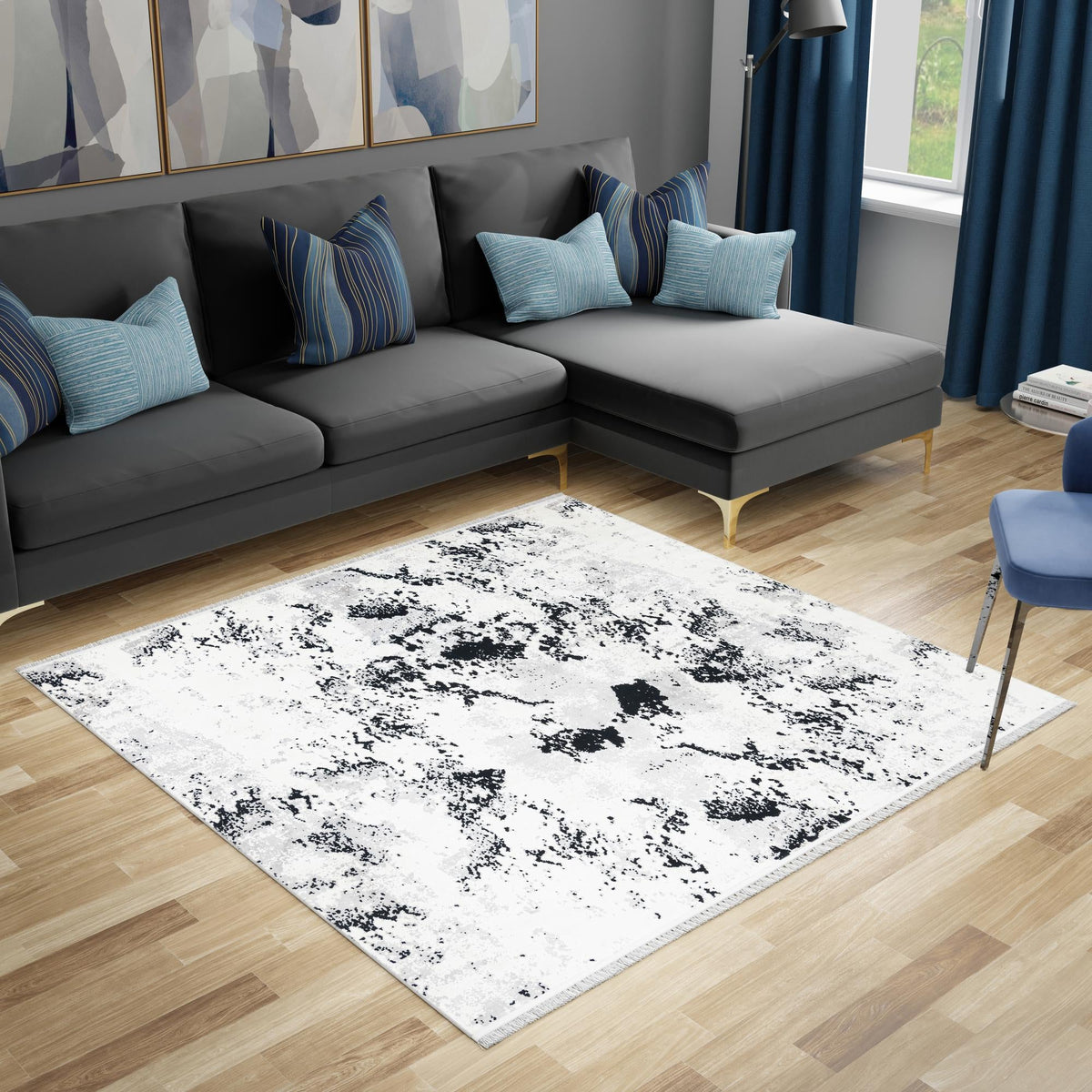 Roma Elegance Collection Area Rug -  Capitolino Square Black and White  lifestyle 52