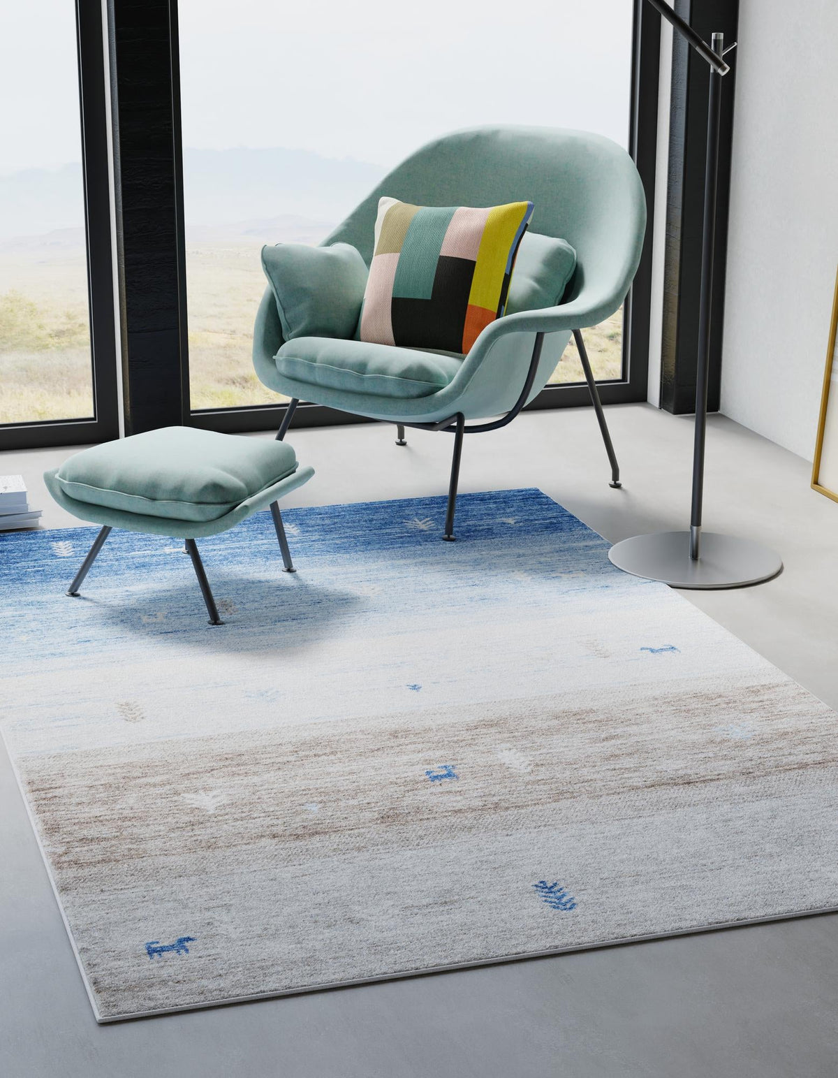 Zagros Shades Collection Area Rug -  Sisakht Rectangle Blue Gray  lifestyle 2