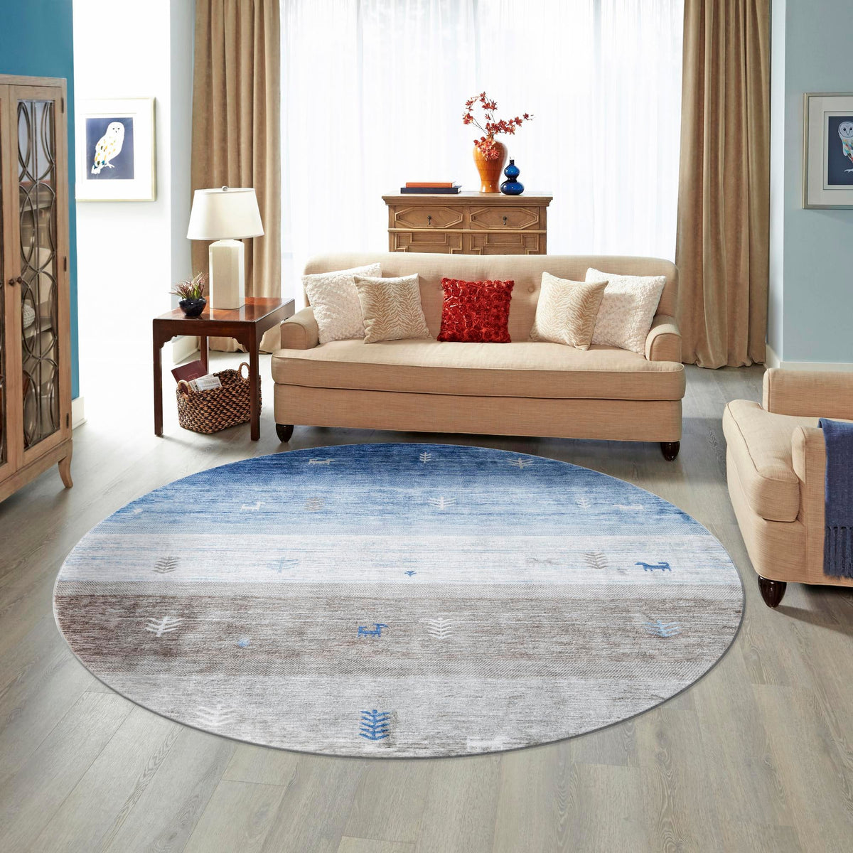 Zagros Shades Collection Area Rug -  Sisakht Round Blue Gray  lifestyle 55