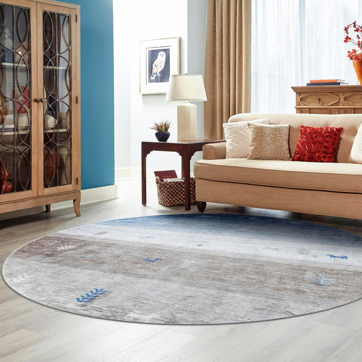 Zagros Shades Collection Area Rug -  Sisakht Round Blue Gray  lifestyle 58