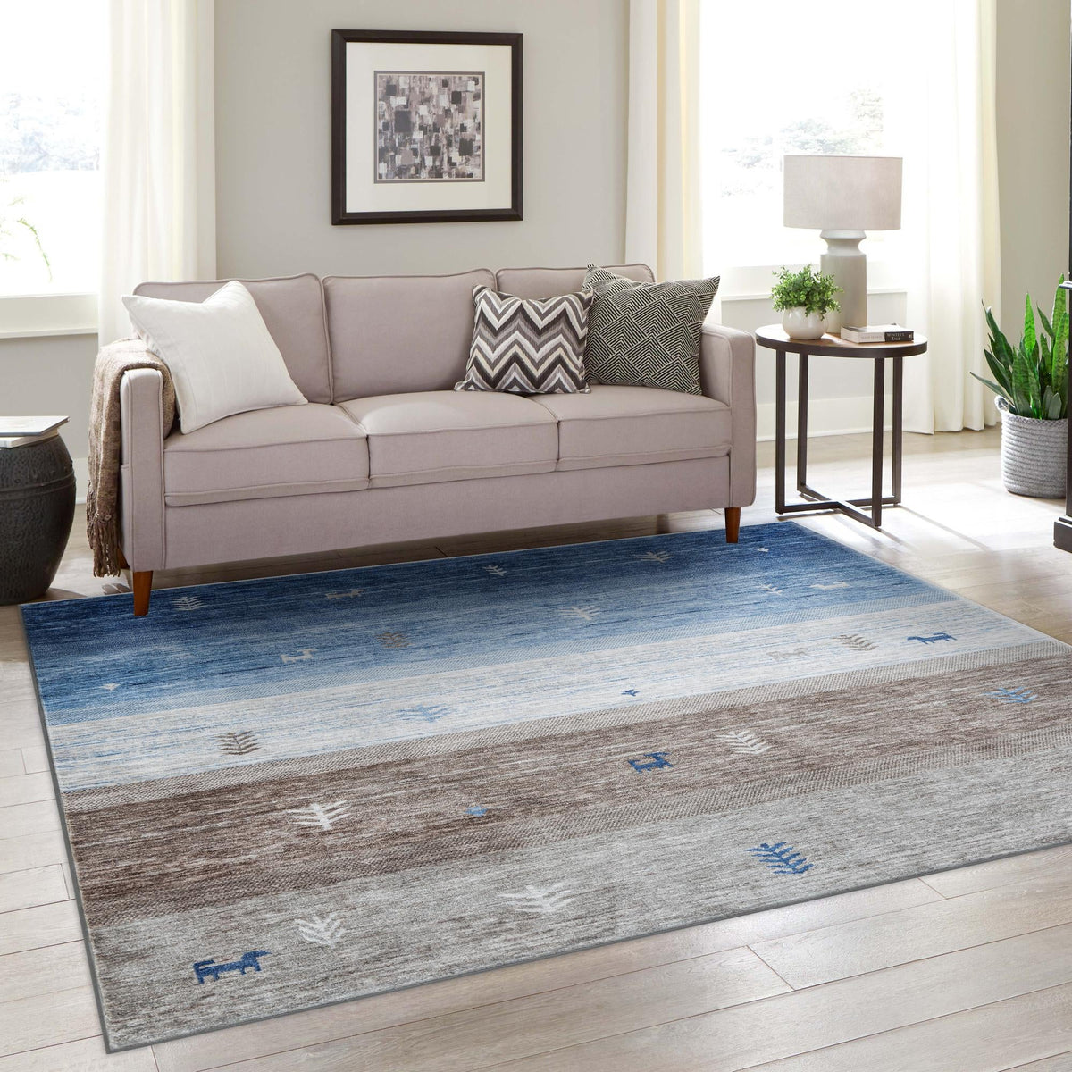 Zagros Shades Collection Area Rug -  Sisakht Square Blue Gray  lifestyle 56