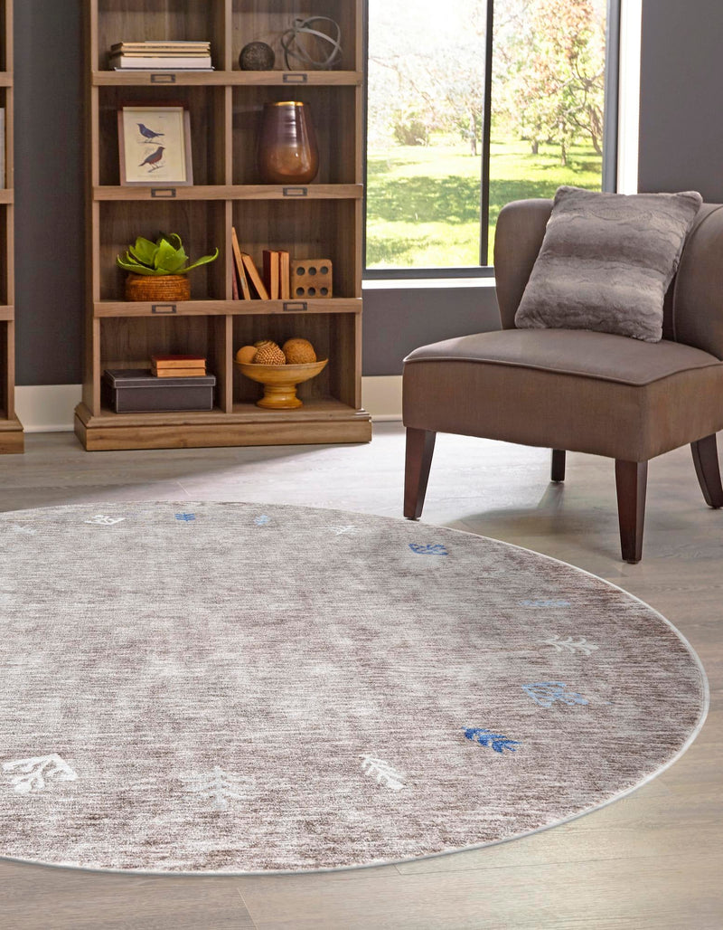 Zagros Shades Collection Area Rug -  Yasuj Round Gray Brown  lifestyle 38