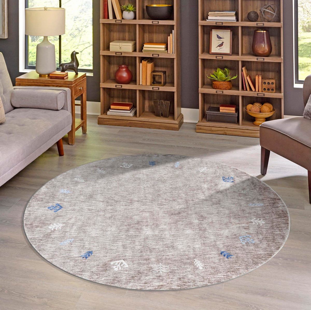 Zagros Shades Collection Area Rug -  Yasuj Round Gray Brown  lifestyle 82