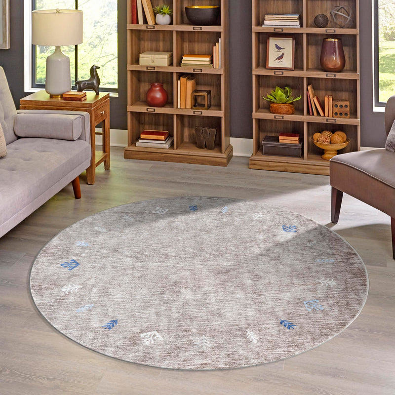Zagros Shades Collection Area Rug -  Yasuj Round Gray Brown  lifestyle 82