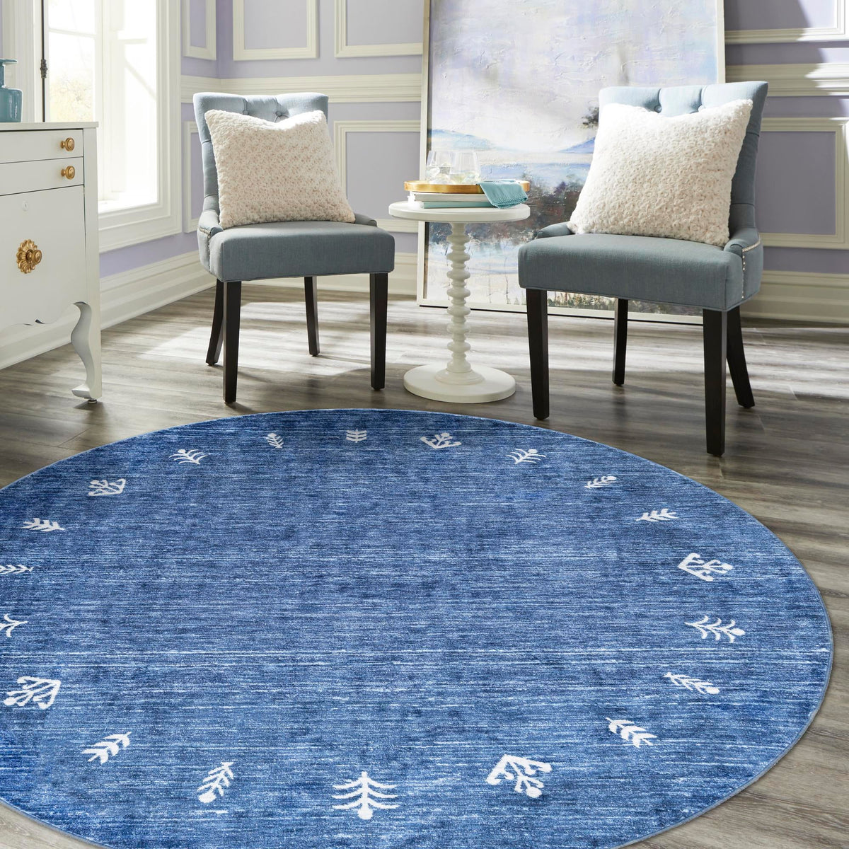 Zagros Shades Collection Area Rug -  Yasuj Round Navy Blue  lifestyle 57