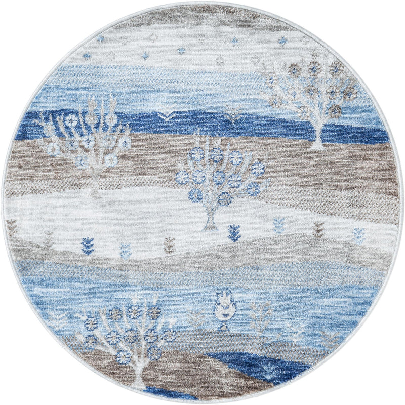 Zagros Shades Collection Area Rug -  Behbahan Round Blue Gray  lifestyle 16
