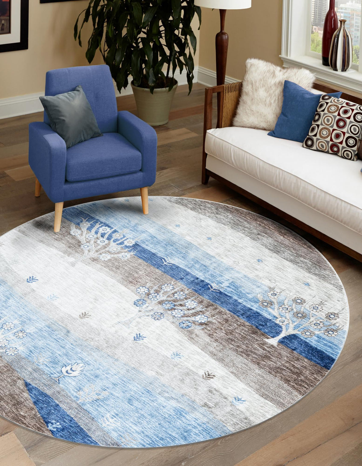Zagros Shades Collection Area Rug -  Behbahan Round Blue Gray  lifestyle 46