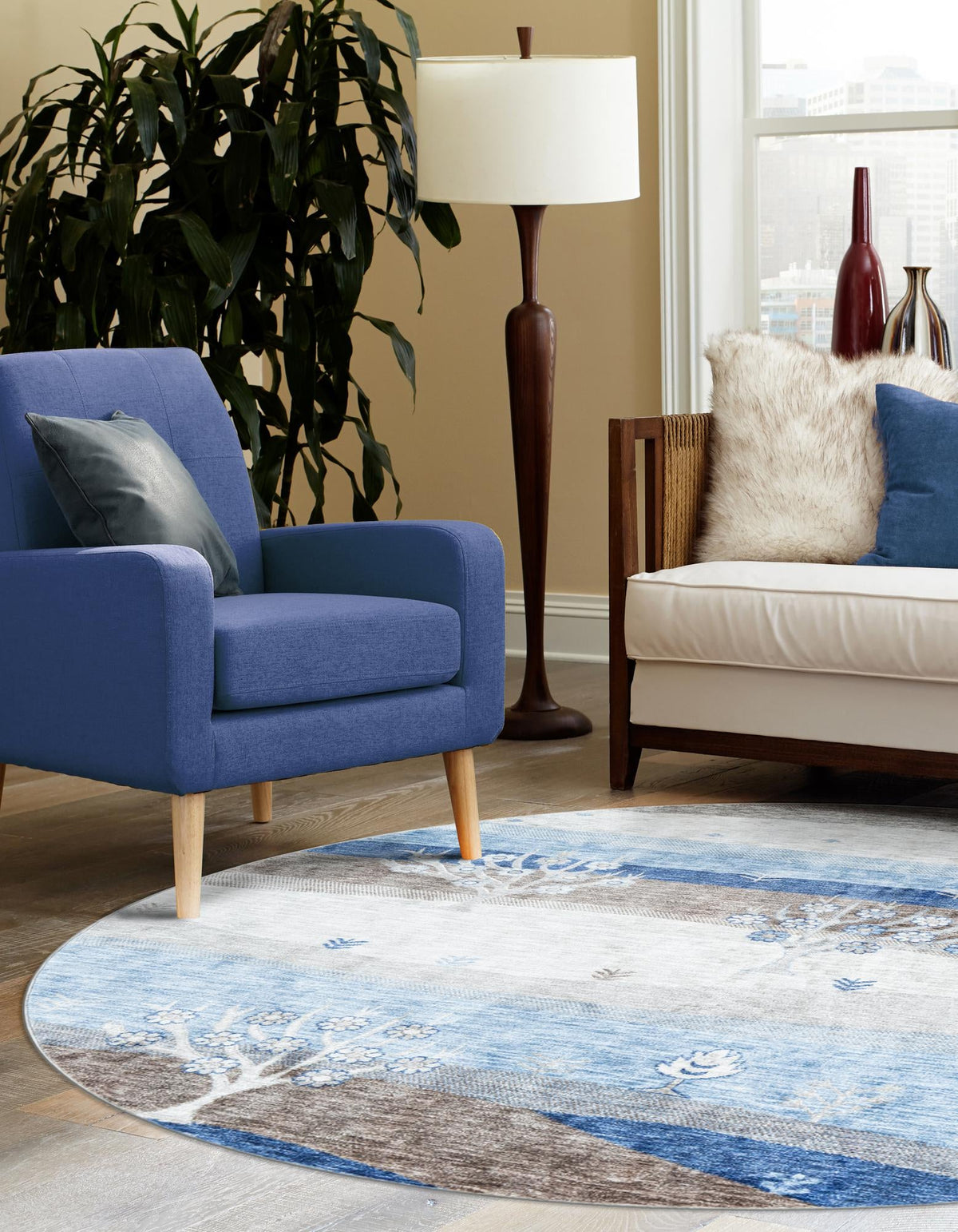 Zagros Shades Collection Area Rug -  Behbahan Round Blue Gray  lifestyle 73