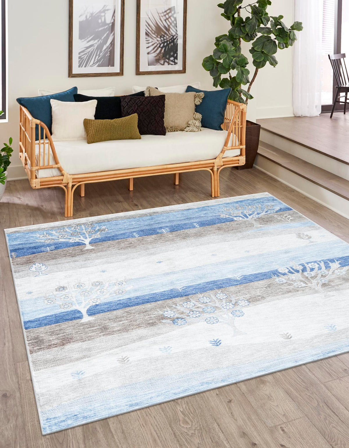 Zagros Shades Collection Area Rug -  Behbahan Square Blue Gray  lifestyle 44