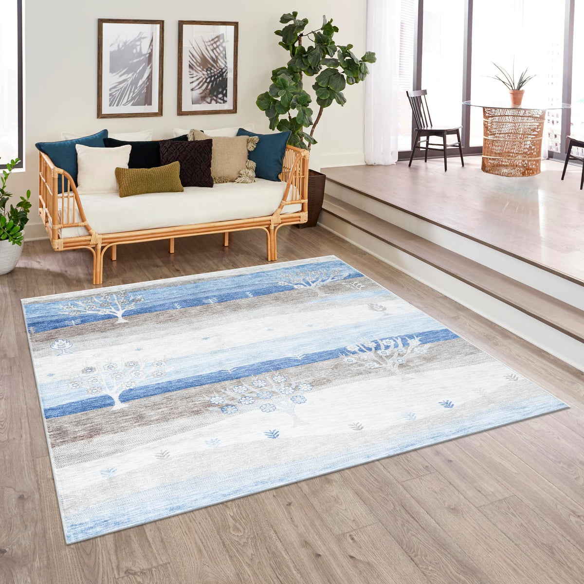 Zagros Shades Collection Area Rug -  Behbahan Square Blue Gray  lifestyle 56