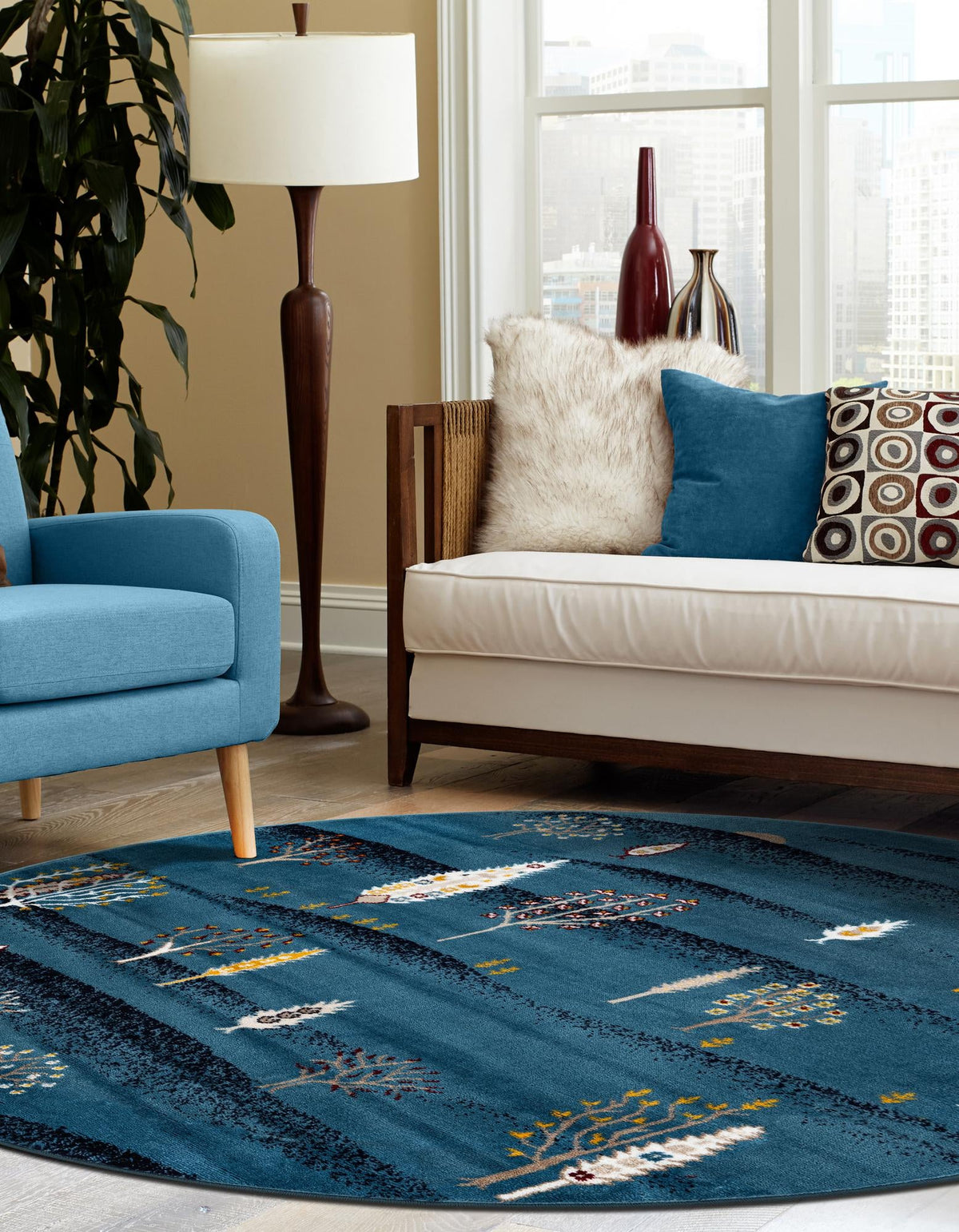 Coastal Haven Collection Area Rug -  Surfside Round Blue  lifestyle 78