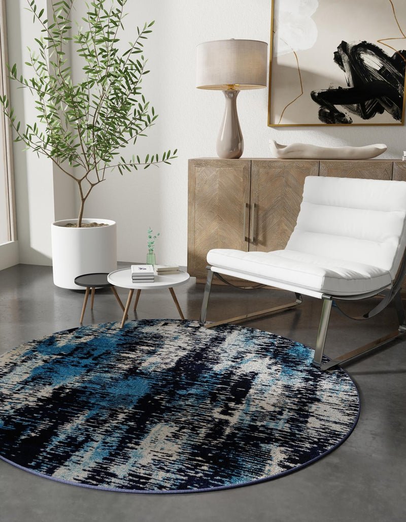 Coastal Haven Collection Area Rug -  Pelican Round Navy Blue  lifestyle 35