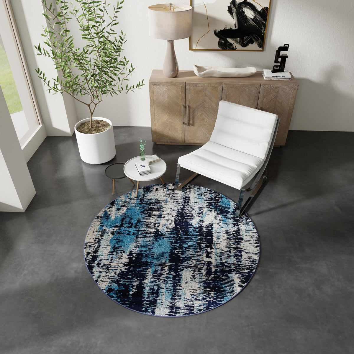 Coastal Haven Collection Area Rug -  Pelican Round Navy Blue  lifestyle 69