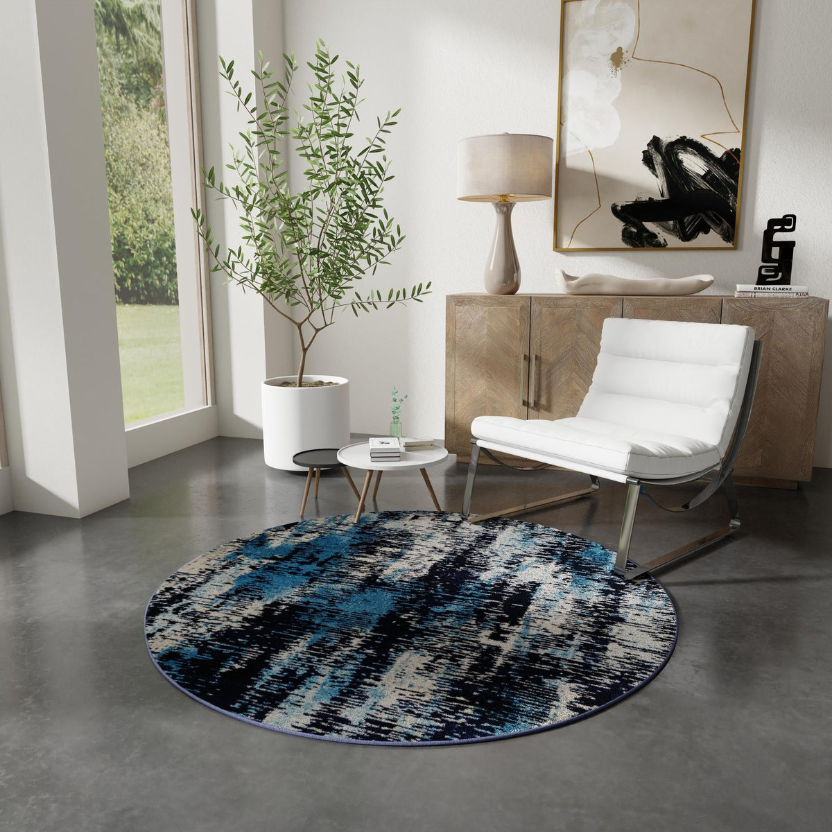 Coastal Haven Collection Area Rug -  Pelican Round Navy Blue  lifestyle 70