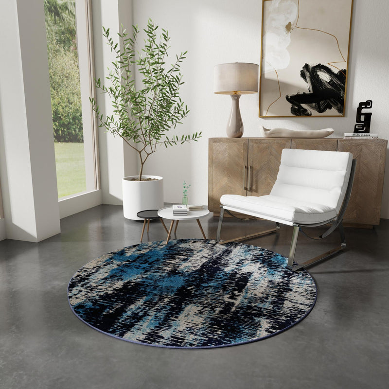 Coastal Haven Collection Area Rug -  Pelican Round Navy Blue  lifestyle 70
