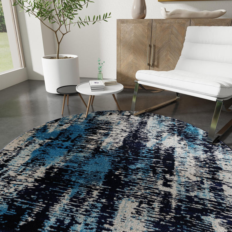 Coastal Haven Collection Area Rug -  Pelican Round Navy Blue  lifestyle 71
