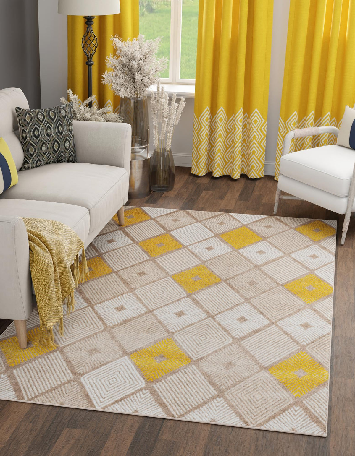 Coastal Haven Collection Area Rug -  Anchorage Rectangle Ivory and Yellow  lifestyle 3