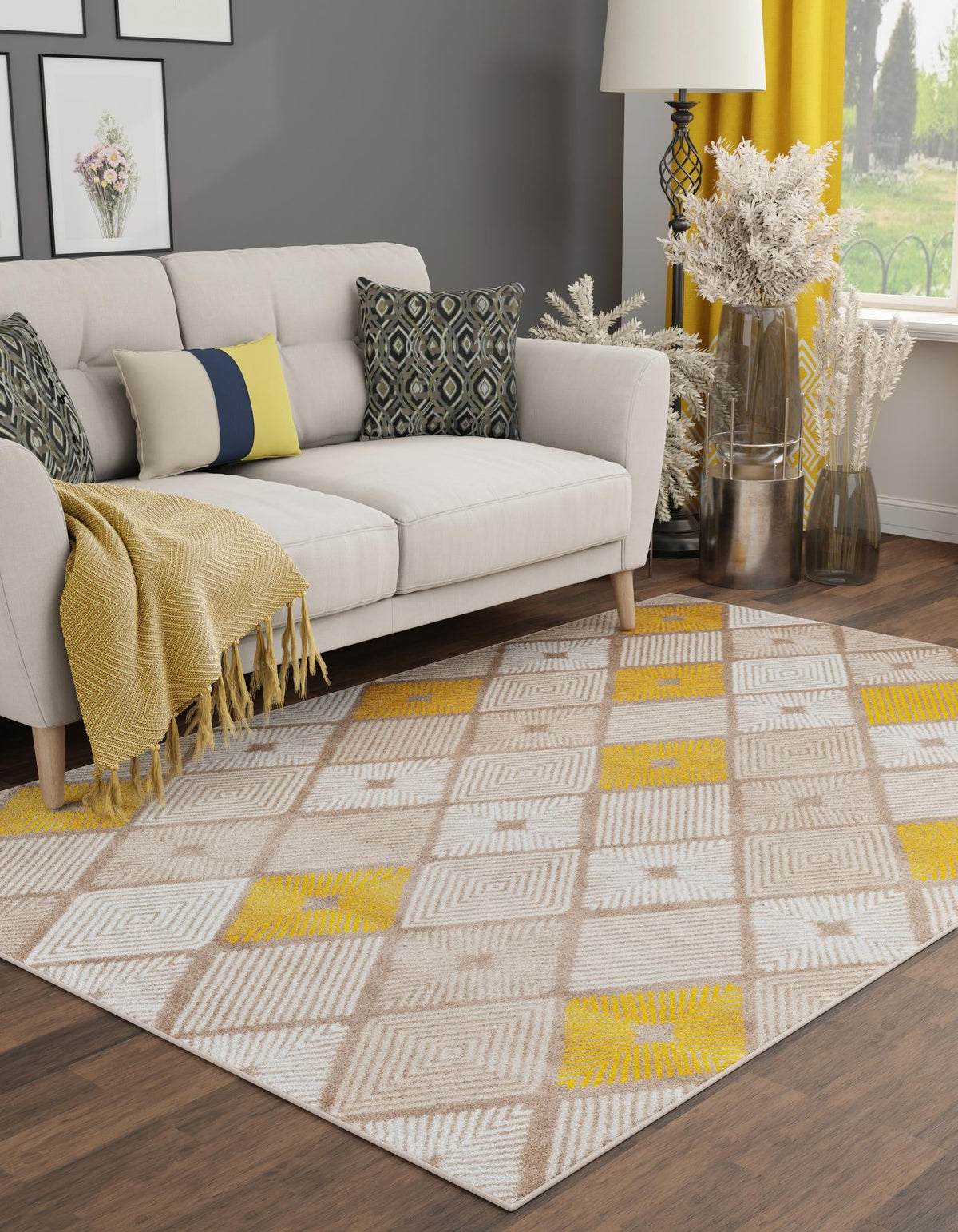 Coastal Haven Collection Area Rug -  Anchorage Rectangle Ivory and Yellow  lifestyle 5