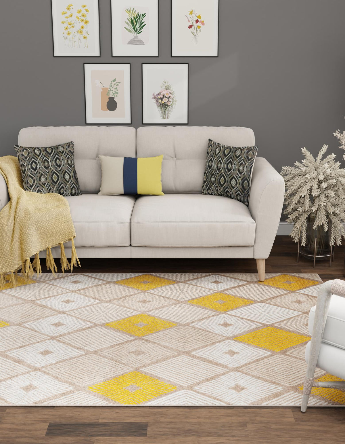 Coastal Haven Collection Area Rug -  Anchorage Rectangle Ivory and Yellow  lifestyle 7