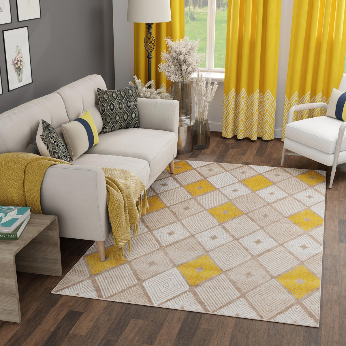 Coastal Haven Collection Area Rug -  Anchorage Rectangle Ivory and Yellow  lifestyle 37