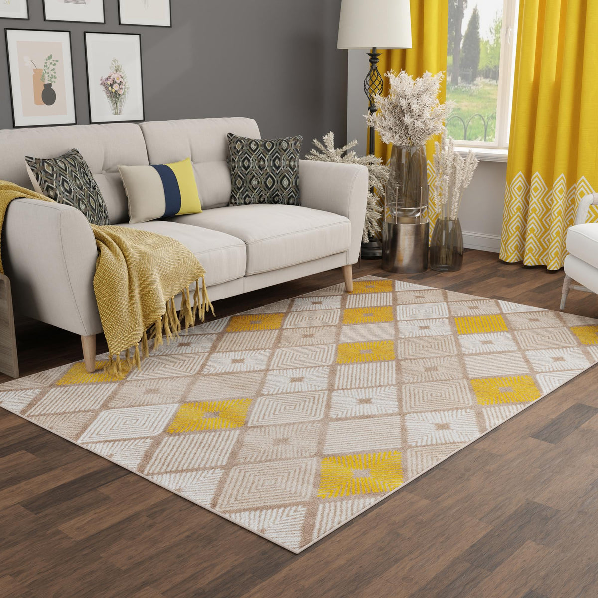 Coastal Haven Collection Area Rug -  Anchorage Rectangle Ivory and Yellow  lifestyle 39