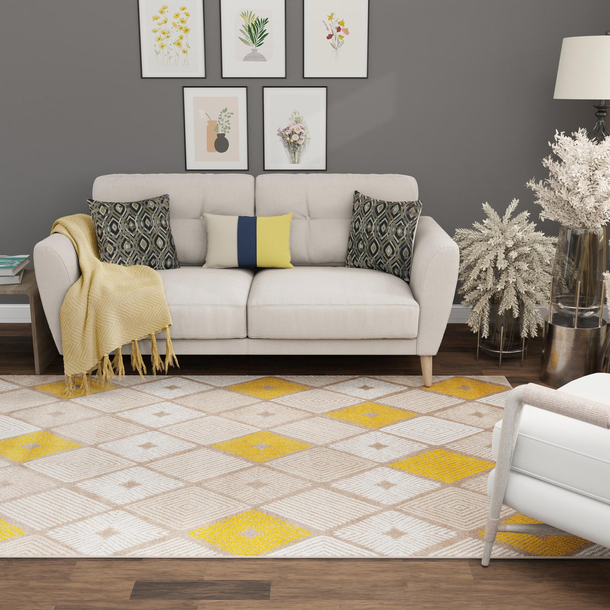 Coastal Haven Collection Area Rug -  Anchorage Rectangle Ivory and Yellow  lifestyle 41