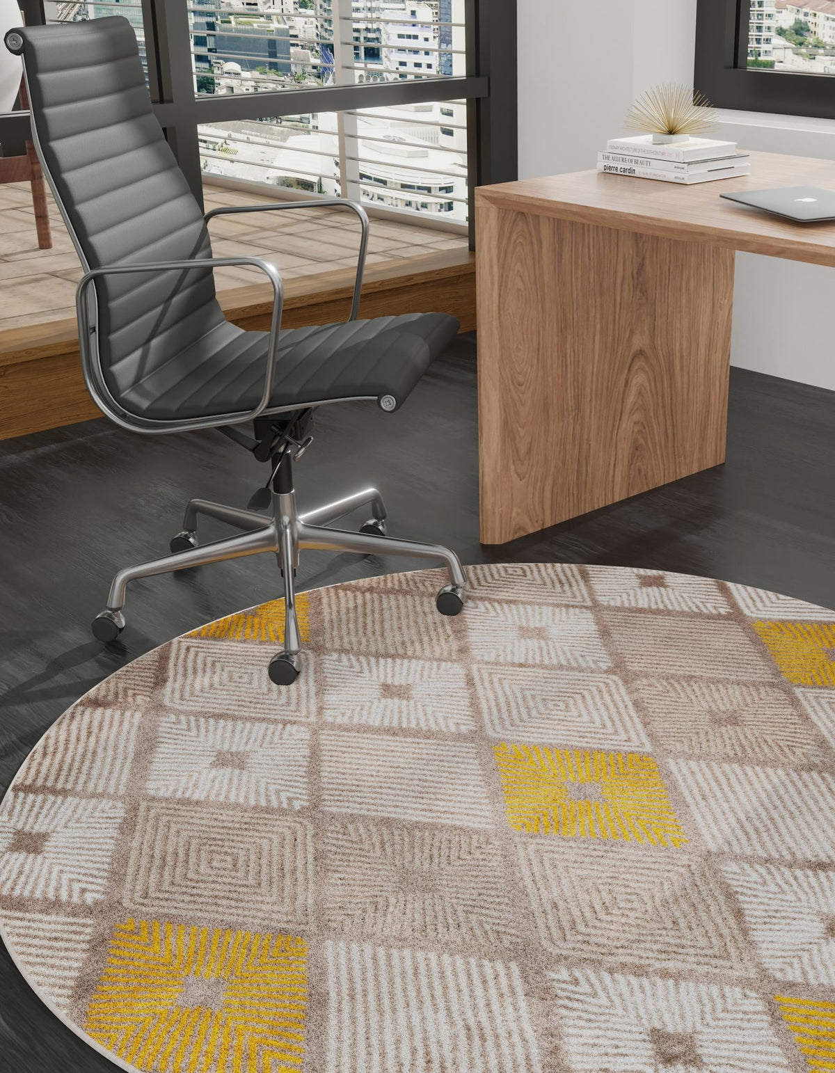 Coastal Haven Collection Area Rug -  Anchorage Round Ivory and Yellow  lifestyle 73