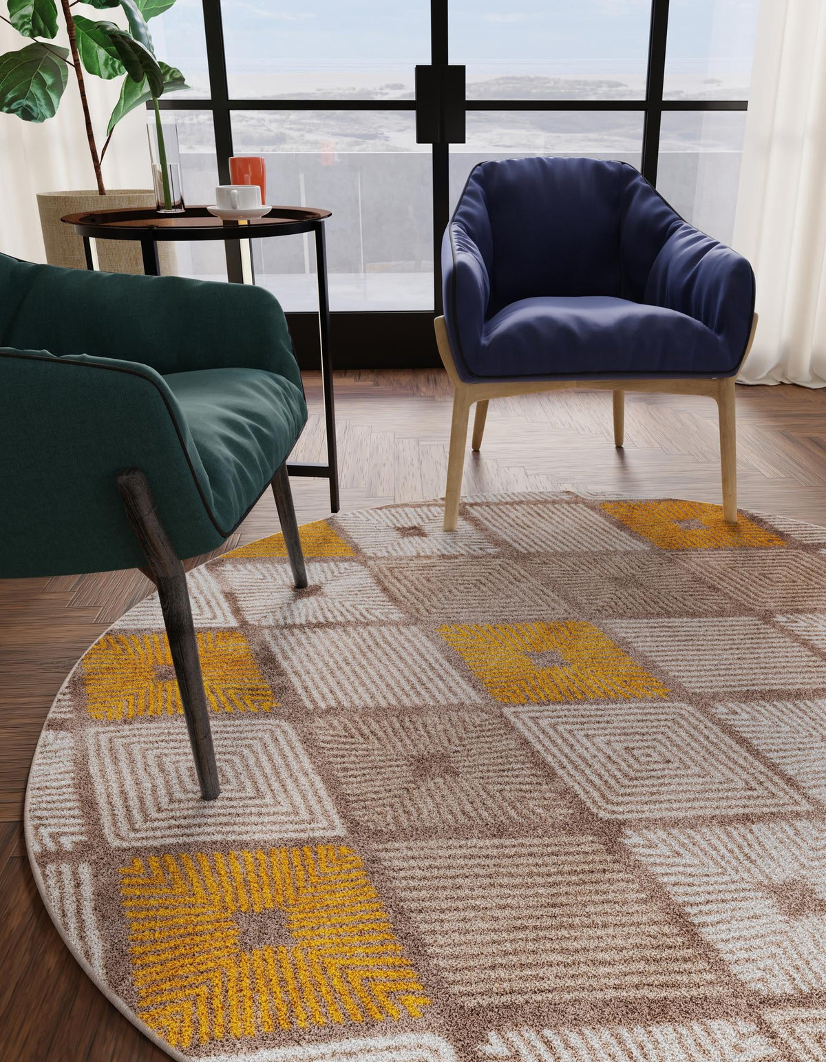 Coastal Haven Collection Area Rug -  Anchorage Round Ivory and Yellow  lifestyle 81