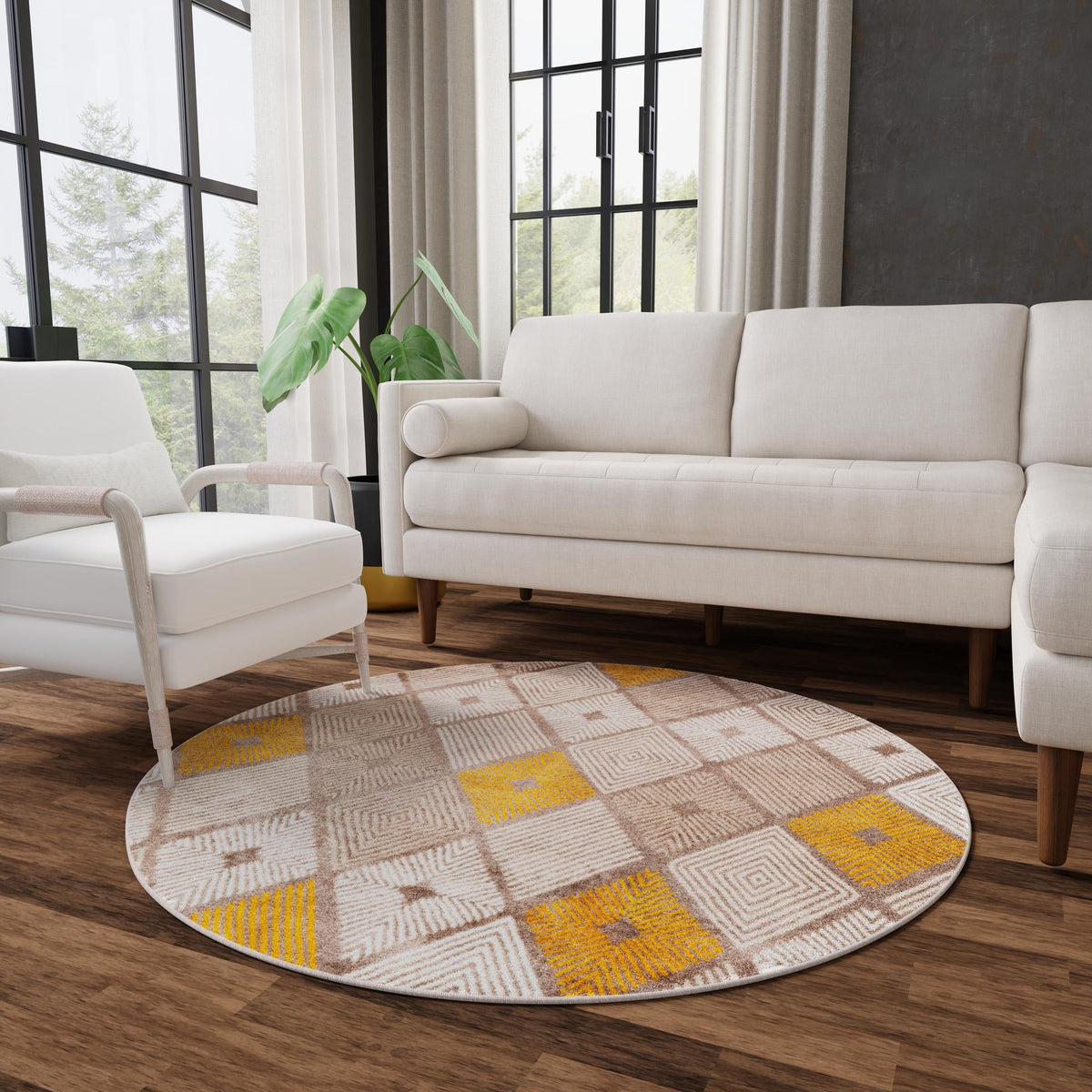 Coastal Haven Collection Area Rug -  Anchorage Round Ivory and Yellow  lifestyle 136