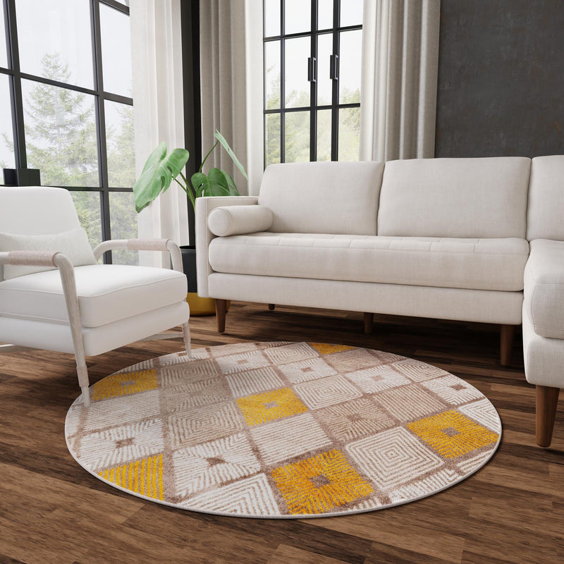 Coastal Haven Collection Area Rug -  Anchorage Round Ivory and Yellow  lifestyle 136