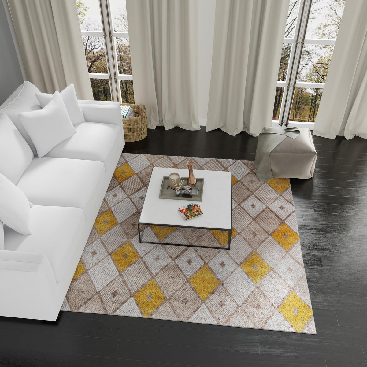 Coastal Haven Collection Area Rug -  Anchorage Square Ivory and Yellow  lifestyle 133