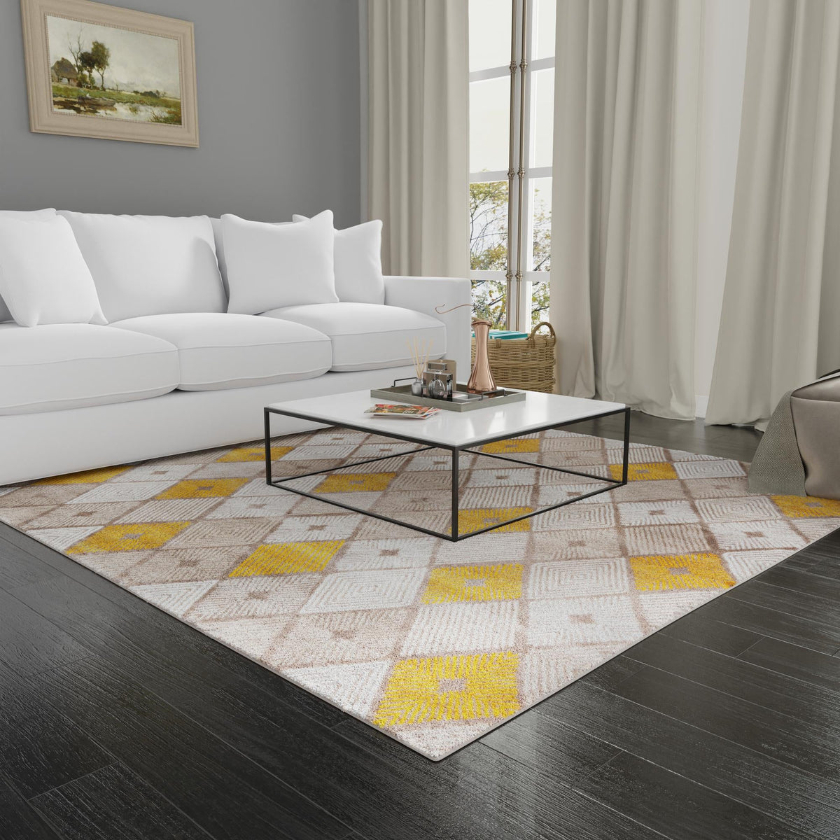 Coastal Haven Collection Area Rug -  Anchorage Square Ivory and Yellow  lifestyle 137