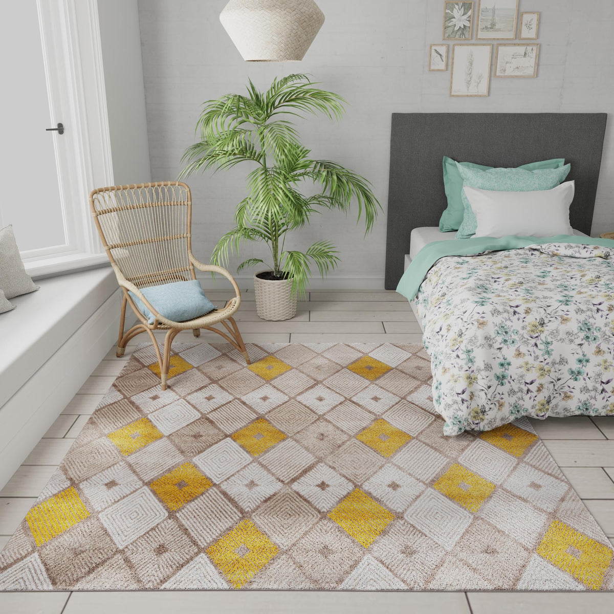 Coastal Haven Collection Area Rug -  Anchorage Square Ivory and Yellow  lifestyle 141
