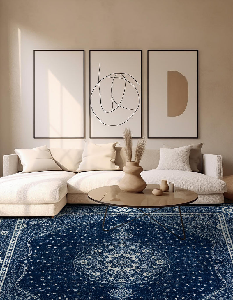 Dover Terrace Collection Area Rug - Marina (Navy Blue) Square Navy Blue  lifestyle 2
