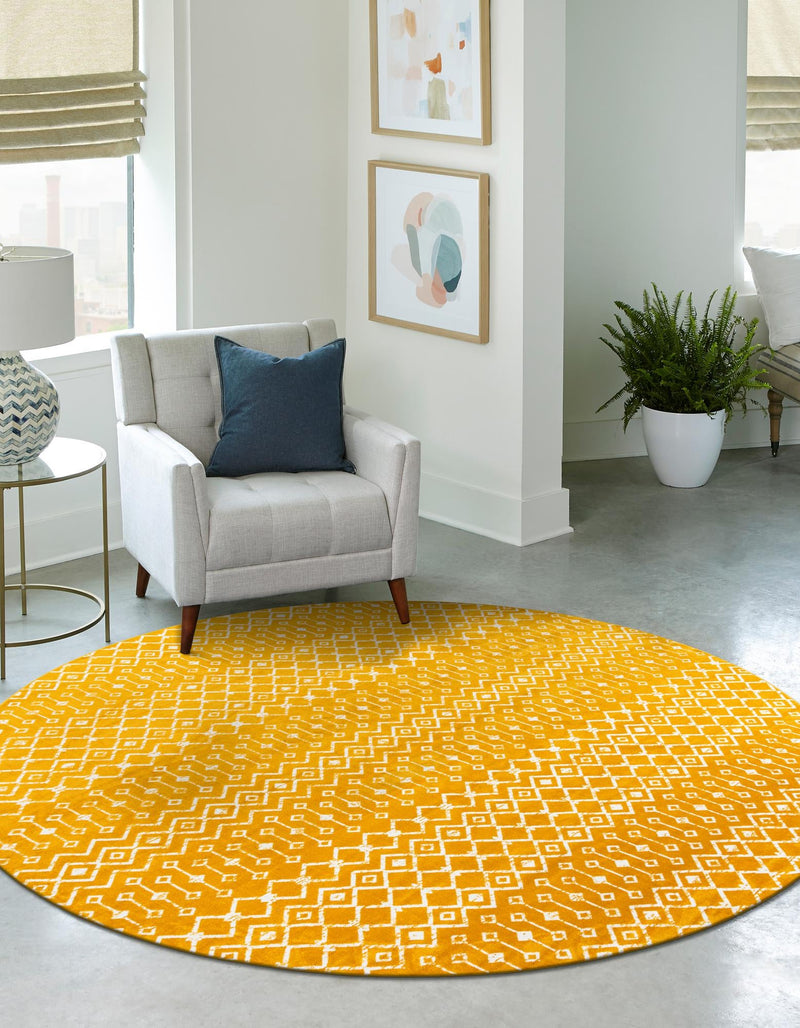 Marrakech Lattice Collection Area Rug - Medina (Yellow) Round Yellow  lifestyle 3